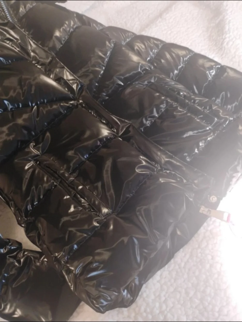 Justice Black Shiny Puffer Coat with Faux Fur Hood